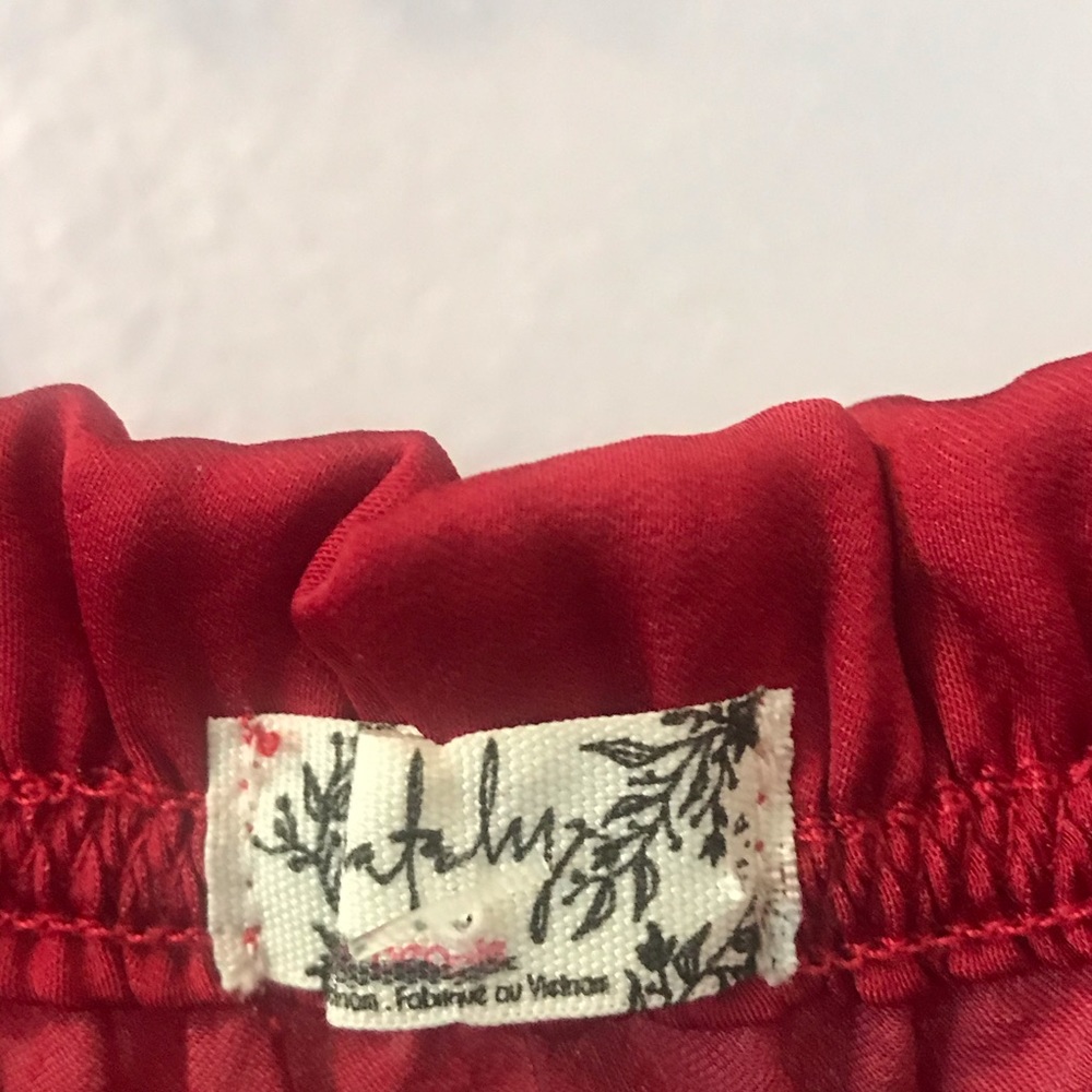 NWOT Free People Smocked Red Black Satin Crop Top - Picture 5 of 6